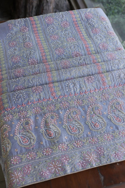 Blue Noor Banarasi Organza Chikankari Unstitched Fabrics
