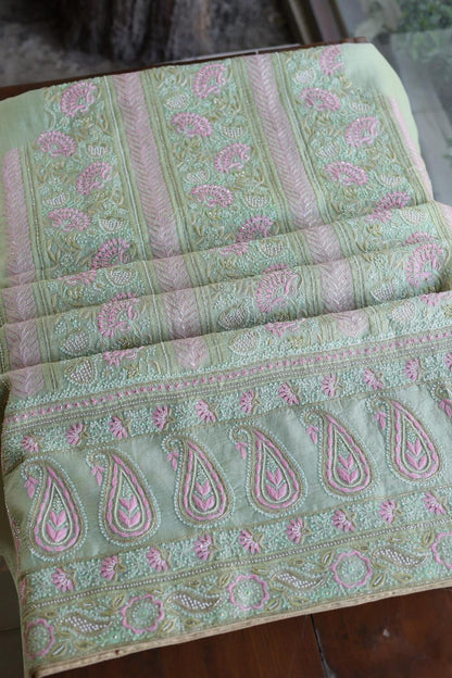 Green Noor Banarasi Organza Chikankari Unstitched Fabrics