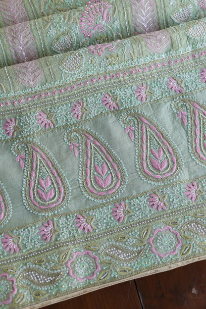 Green Noor Banarasi Organza Chikankari Unstitched Fabrics