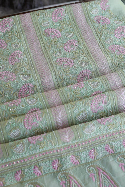 Green Noor Banarasi Organza Chikankari Unstitched Fabrics