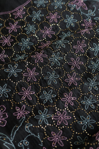 Noor Organza Silk Chikankari Mukaish Kamdani Unstitched Fabric