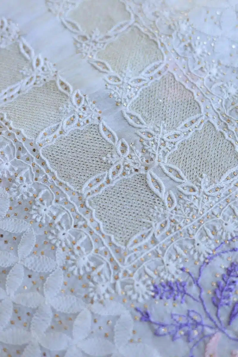 Noor Organza Silk Chikankari With Mukaish Kamdani Fabric