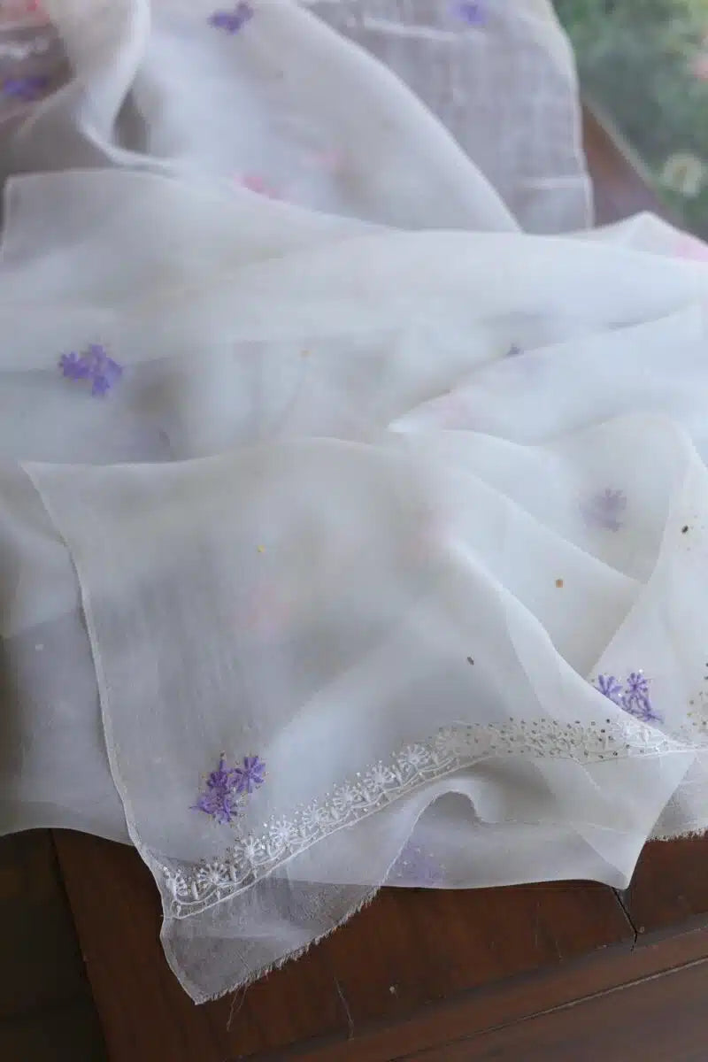 Noor Organza Silk Chikankari With Mukaish Kamdani Fabric