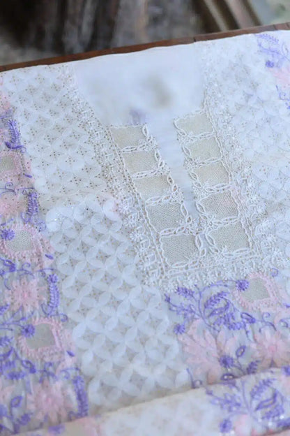 Noor Organza Silk Chikankari With Mukaish Kamdani Fabric