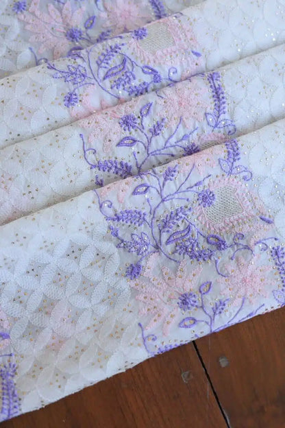 Noor Organza Silk Chikankari With Mukaish Kamdani Fabric