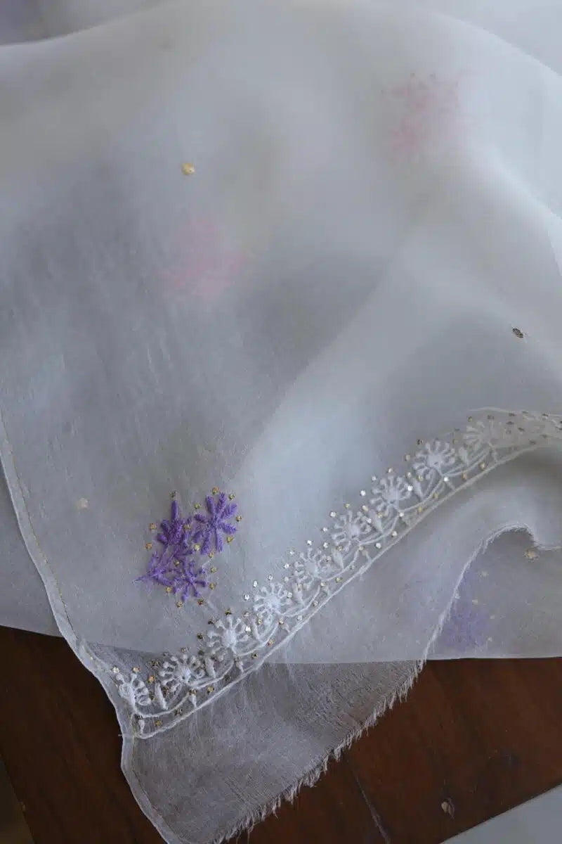 Noor Organza Silk Chikankari With Mukaish Kamdani Fabric