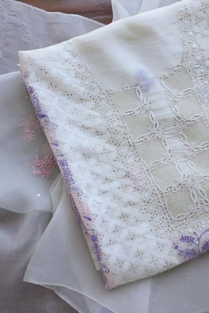 Noor Organza Silk Chikankari With Mukaish Kamdani Fabric