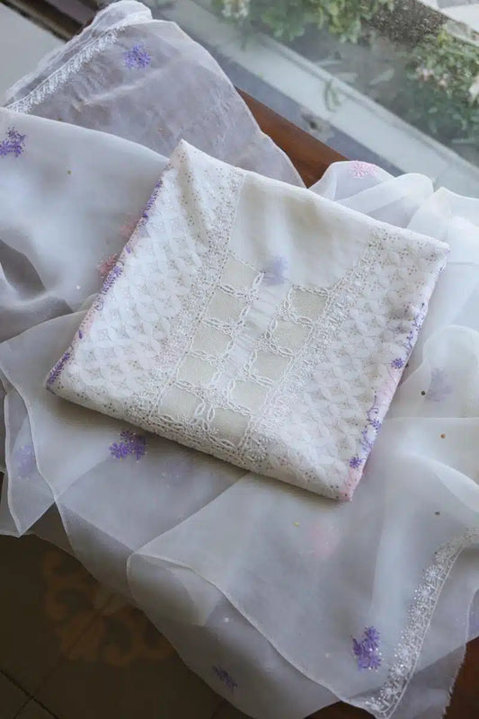 Noor Organza Silk Chikankari With Mukaish Kamdani Fabric