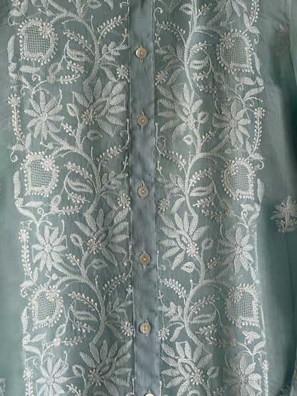 Noor Organza Chikankari Frill Collar Ready To Wear Short Top