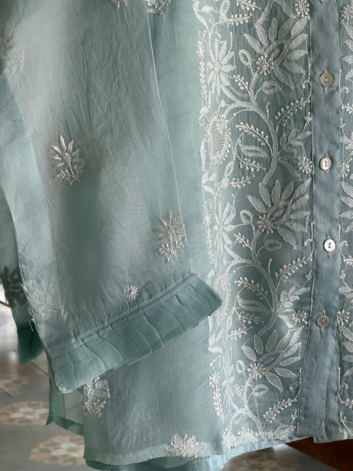 Noor Organza Chikankari Frill Collar Ready To Wear Short Top