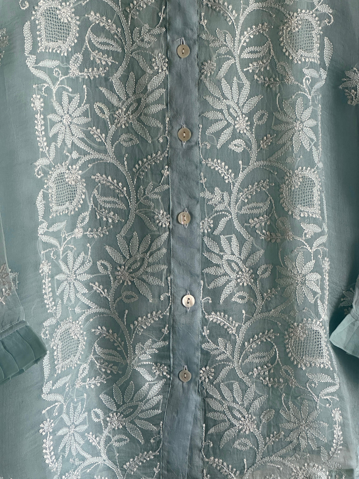 Noor Organza Chikankari Frill Collar Ready To Wear Short Top