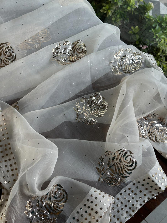 Noor Organza Mukaish Badla Rose Motif Dupatta