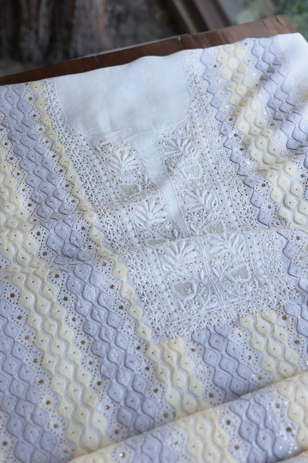 Noor Organza Silk Chikankari With Mukaish Kamdani Fabrics