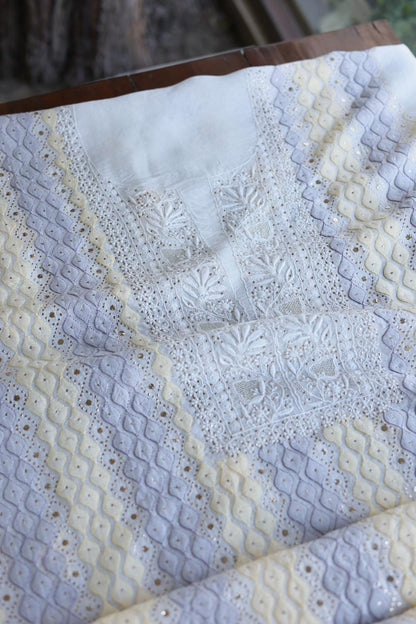 Noor Organza Silk Chikankari With Mukaish Kamdani Fabrics