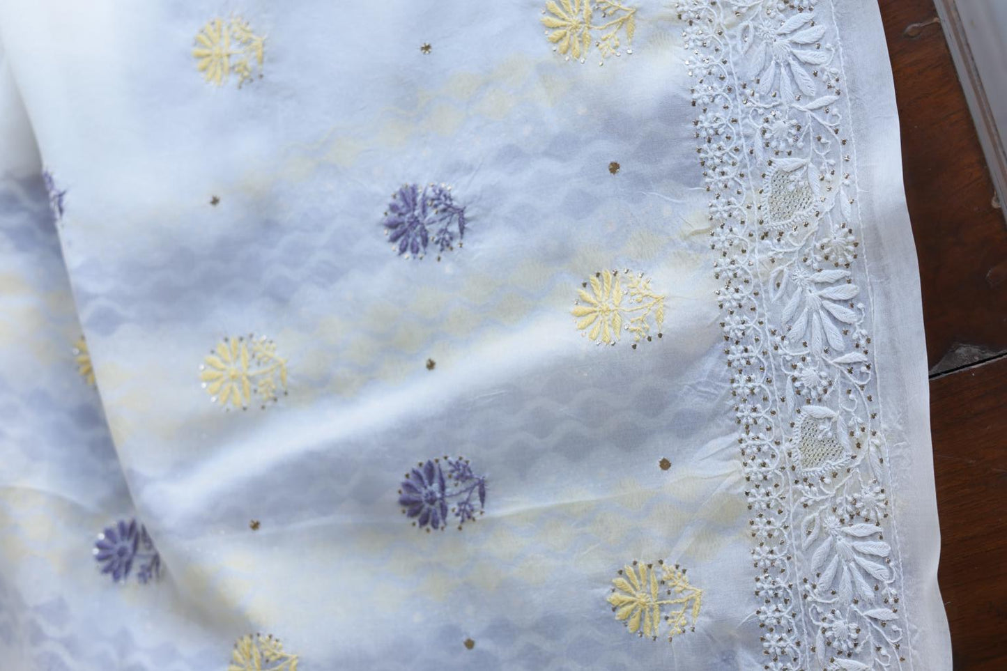 Noor Organza Silk Chikankari With Mukaish Kamdani Fabrics