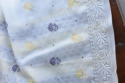 Noor Organza Silk Chikankari With Mukaish Kamdani Fabrics