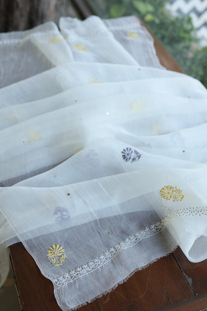 Noor Organza Silk Chikankari With Mukaish Kamdani Fabrics