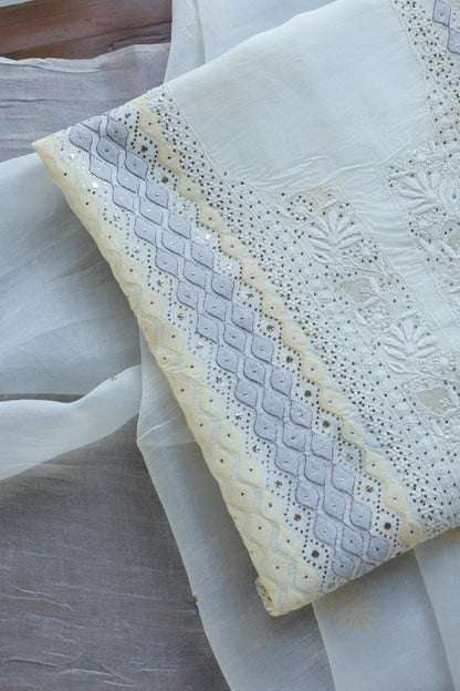 Noor Organza Silk Chikankari With Mukaish Kamdani Fabrics