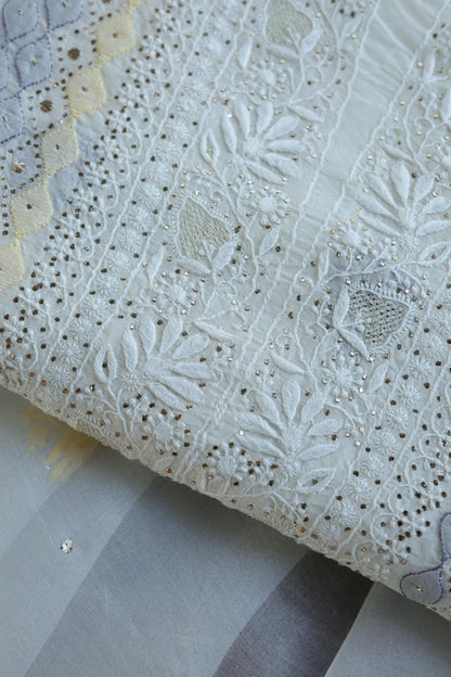 Noor Organza Silk Chikankari With Mukaish Kamdani Fabrics