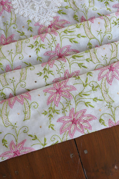 Noor Organza Silk Chikankari With Mukaish Work Fabric