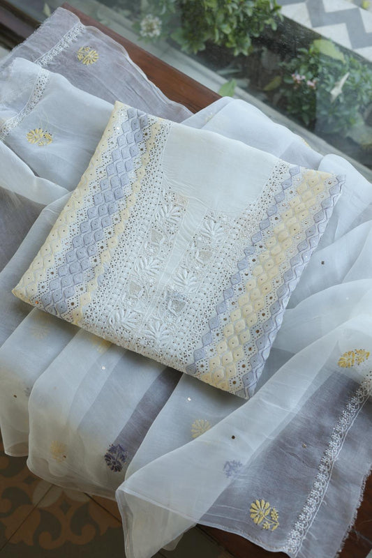Noor Organza Silk Chikankari With Mukaish Kamdani Fabrics