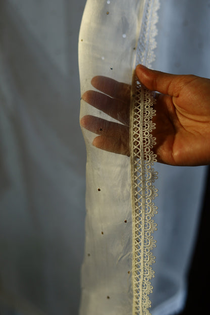 Noor White Organza With Mukaish Kamdani Dupatta
