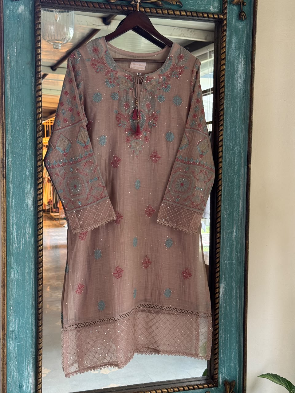 Nude Beige Mal Chanderi Farshi Chikankari Set