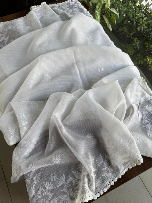 Off-White Kota Tepchi Dupatta with Crocia Lace