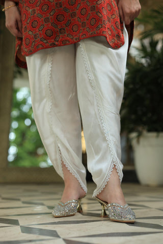 Off White Satin Linen Tulip Pant