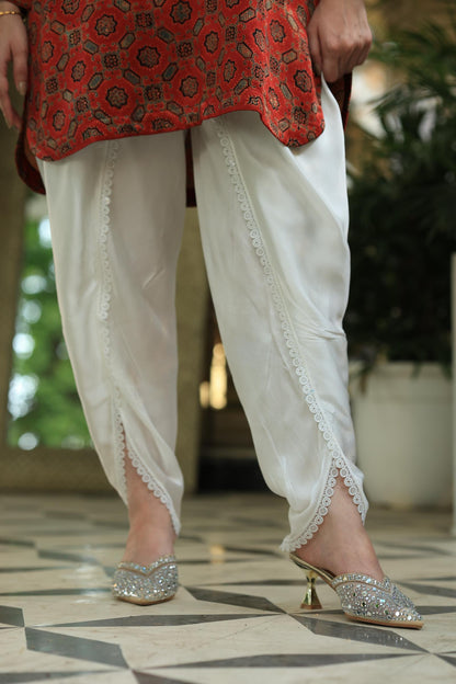 Off White Satin Linen Tulip Pant