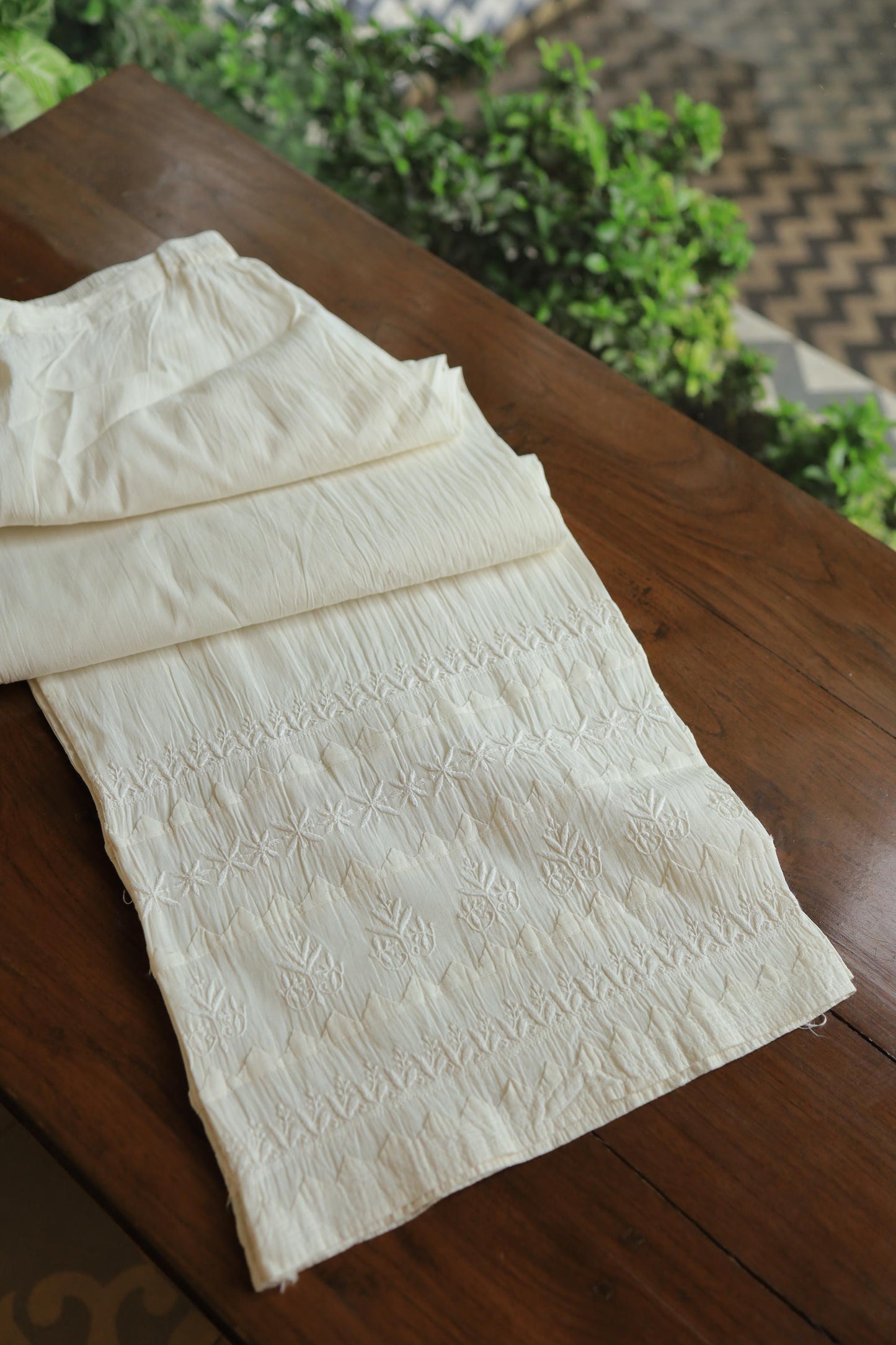 Off White Daraz Cotton Applique Chikankari Palazzo