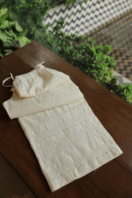 Off White Daraz Cotton Applique Chikankari Palazzo