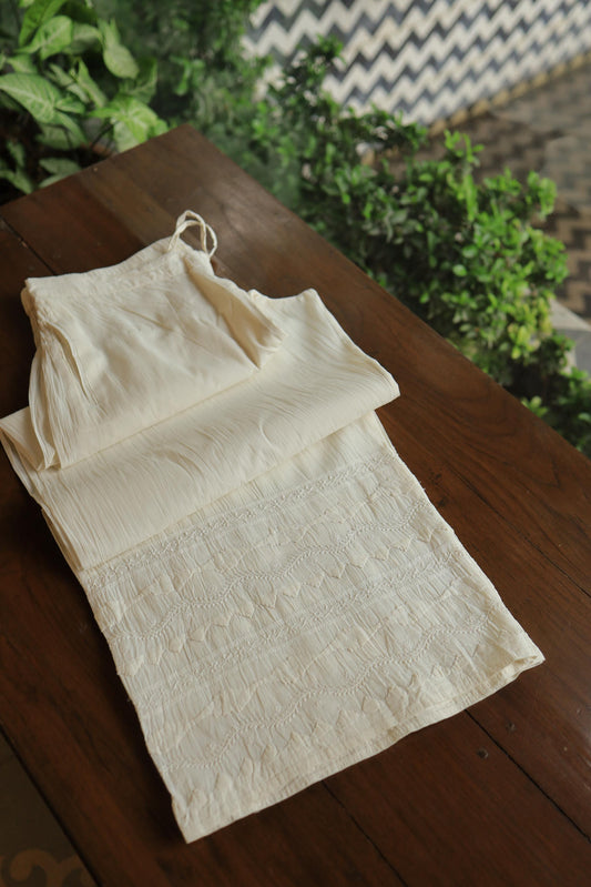 Off White Daraz Cotton Applique Chikankari Palazzo