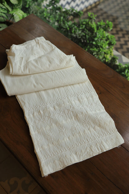 Off White Daraz Cotton Applique Chikankari Palazzo