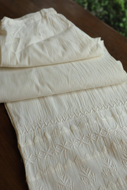 Off White Daraz Cotton Applique Chikankari Palazzo