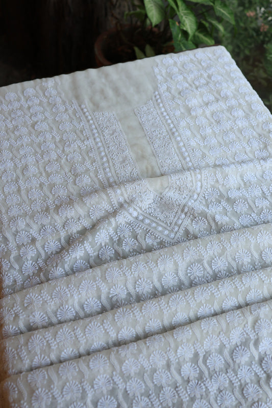 Off White Pure Georgette Kurtas Unisex Fabric