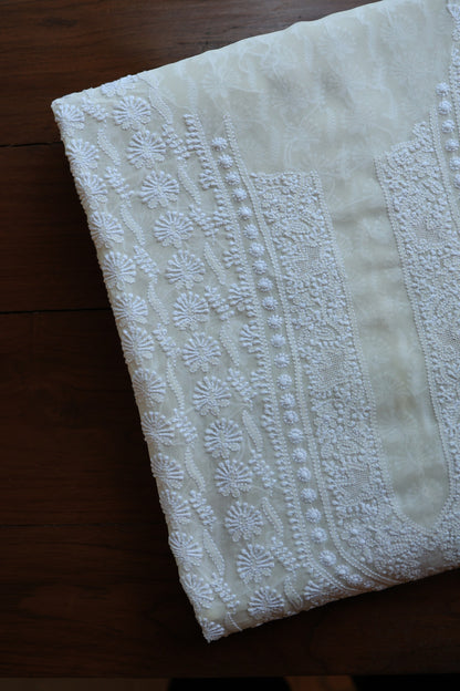 Off White Pure Georgette Kurtas Unisex Fabric