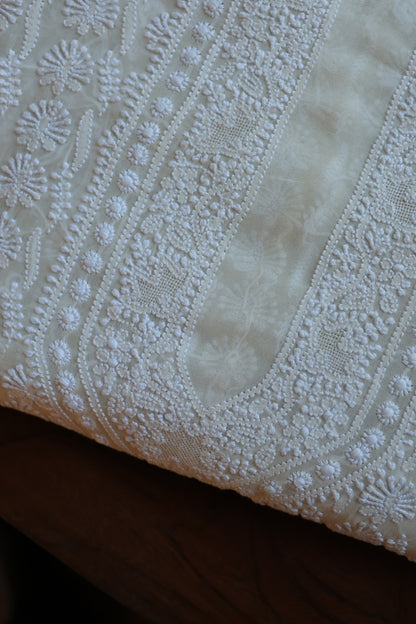 Off White Pure Georgette Kurtas Unisex Fabric