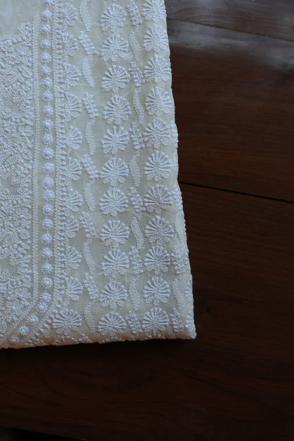 Off White Pure Georgette Kurtas Unisex Fabric