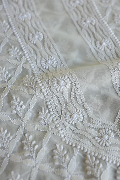 Off White Pure Georgette Kurtas Unisex Fabric