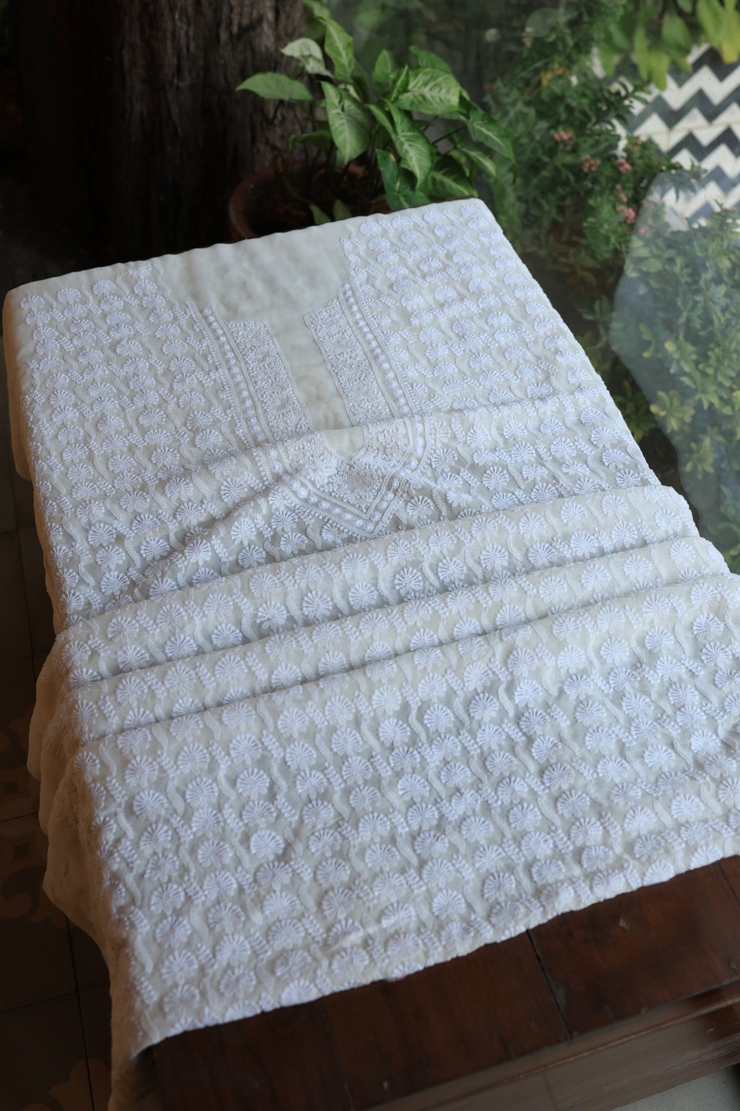 Off White Pure Georgette Kurtas Unisex Fabric