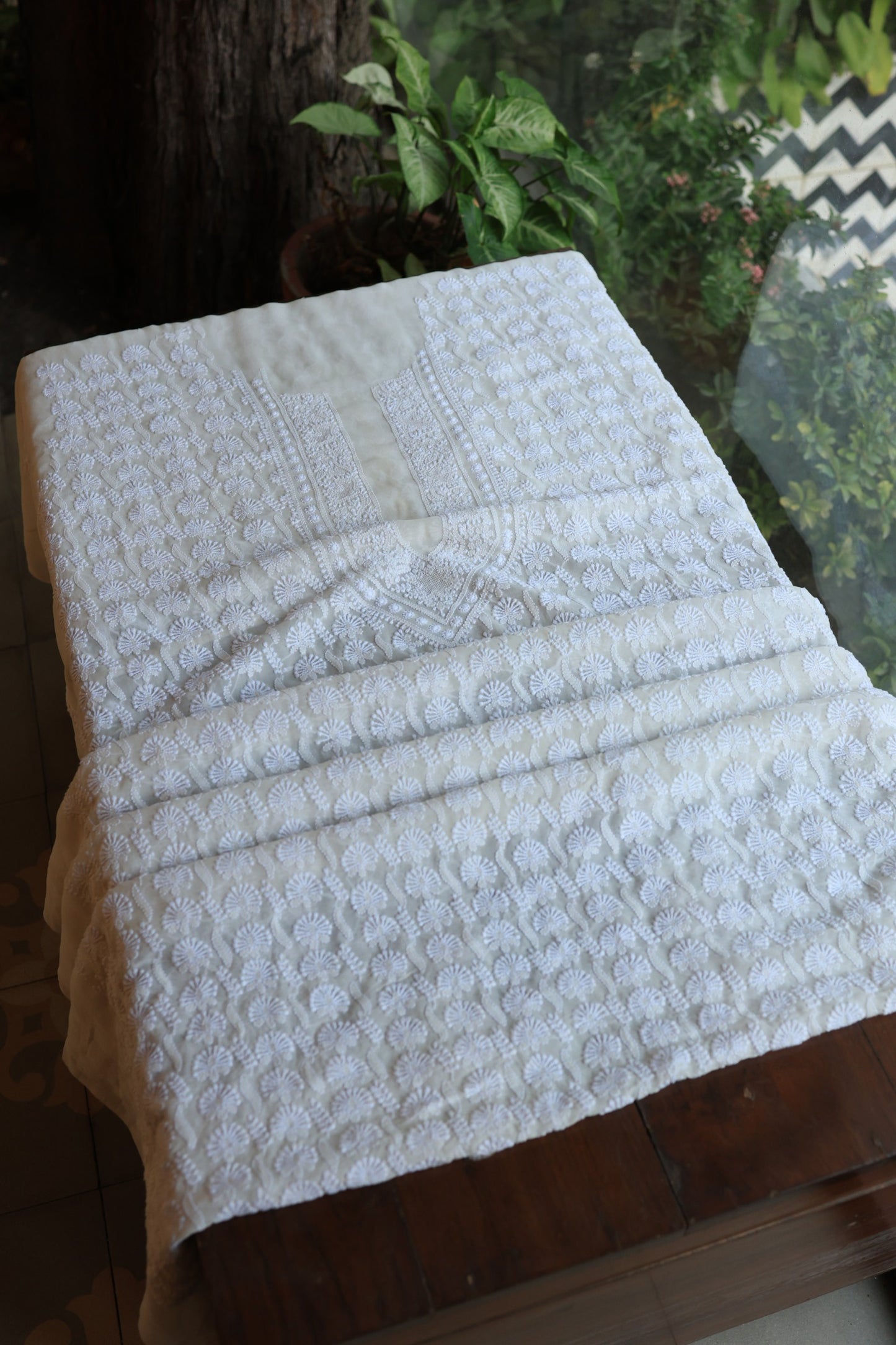 Off White Pure Georgette Kurtas Unisex Fabric