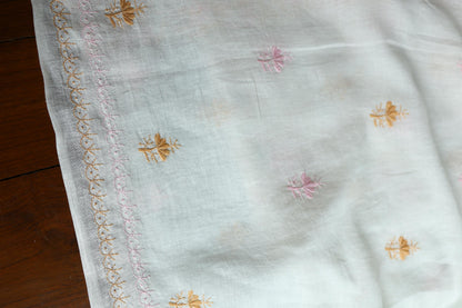 Off White Rasm Silk Chikankari With Ari Work Unstitched Kurta Dupatta Set
