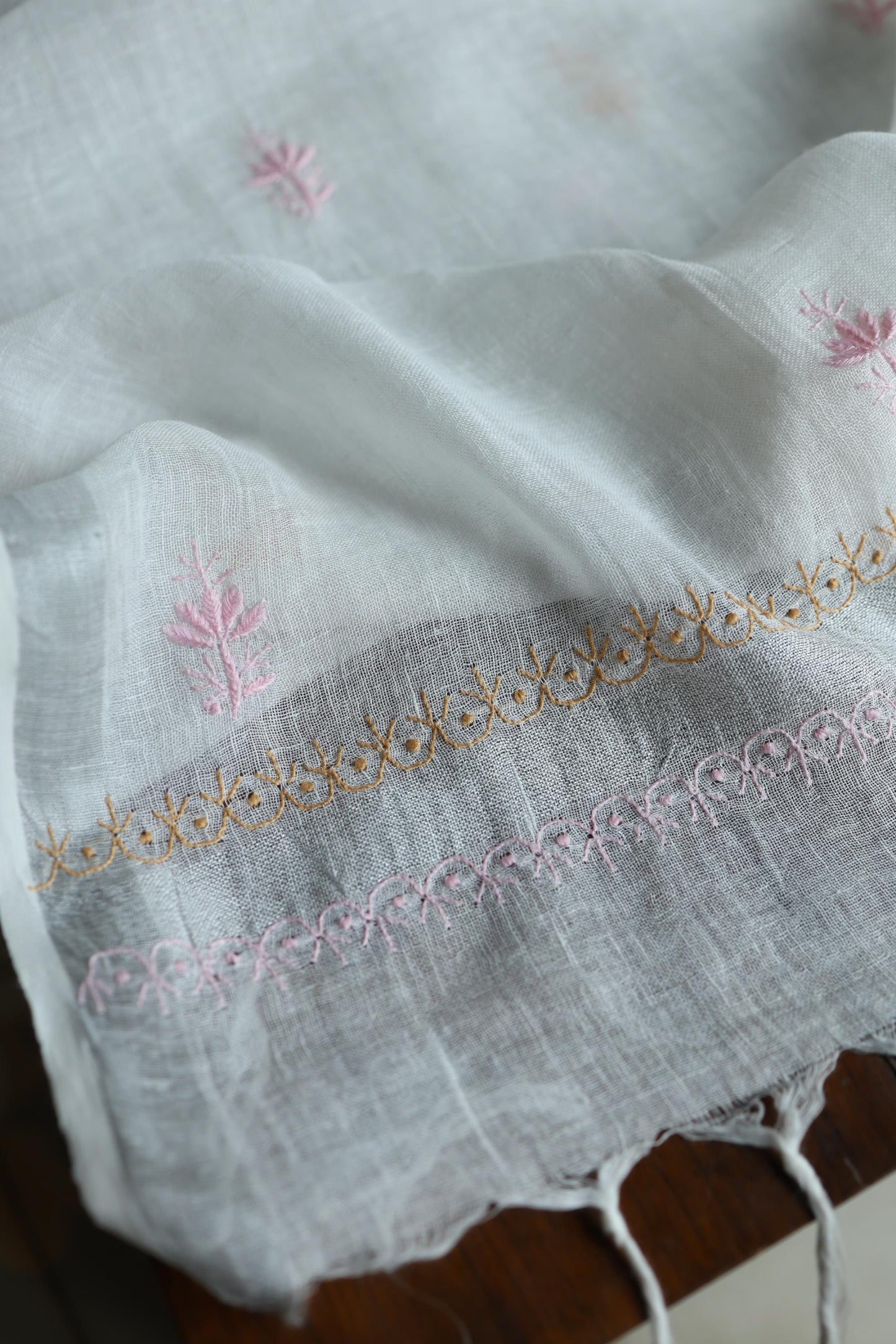 Off White Rasm Silk Chikankari With Ari Work Unstitched Kurta Dupatta Set