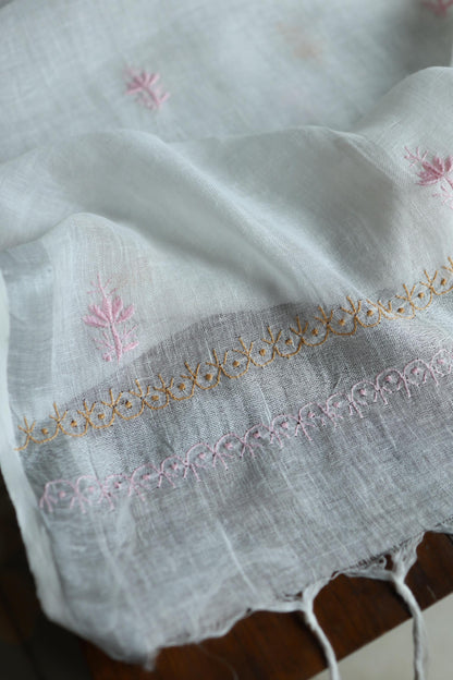 Off White Rasm Silk Chikankari With Ari Work Unstitched Kurta Dupatta Set
