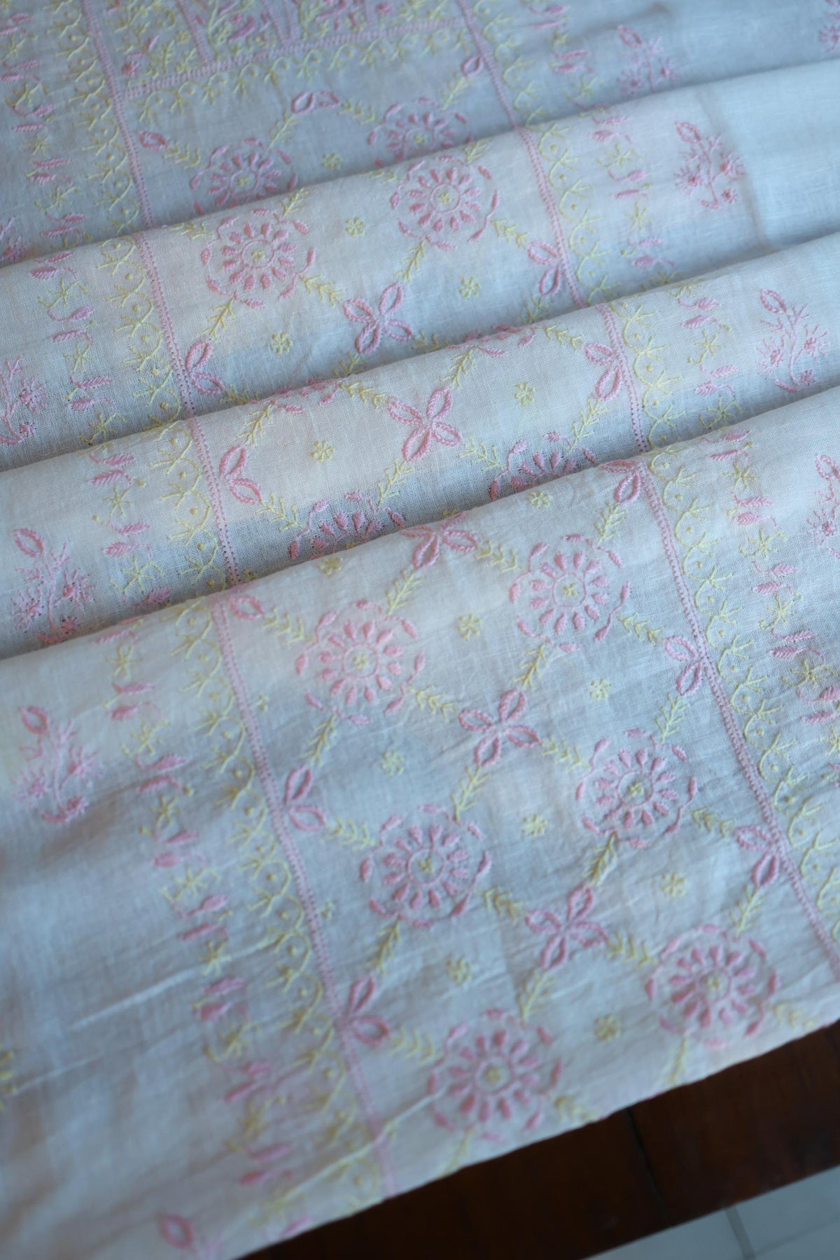 Off White Rasm Silk Chikankari With Ari Work Unstitched Kurta Dupatta Set