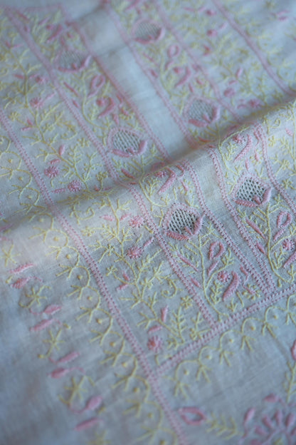 Off White Rasm Silk Chikankari With Ari Work Unstitched Kurta Dupatta Set