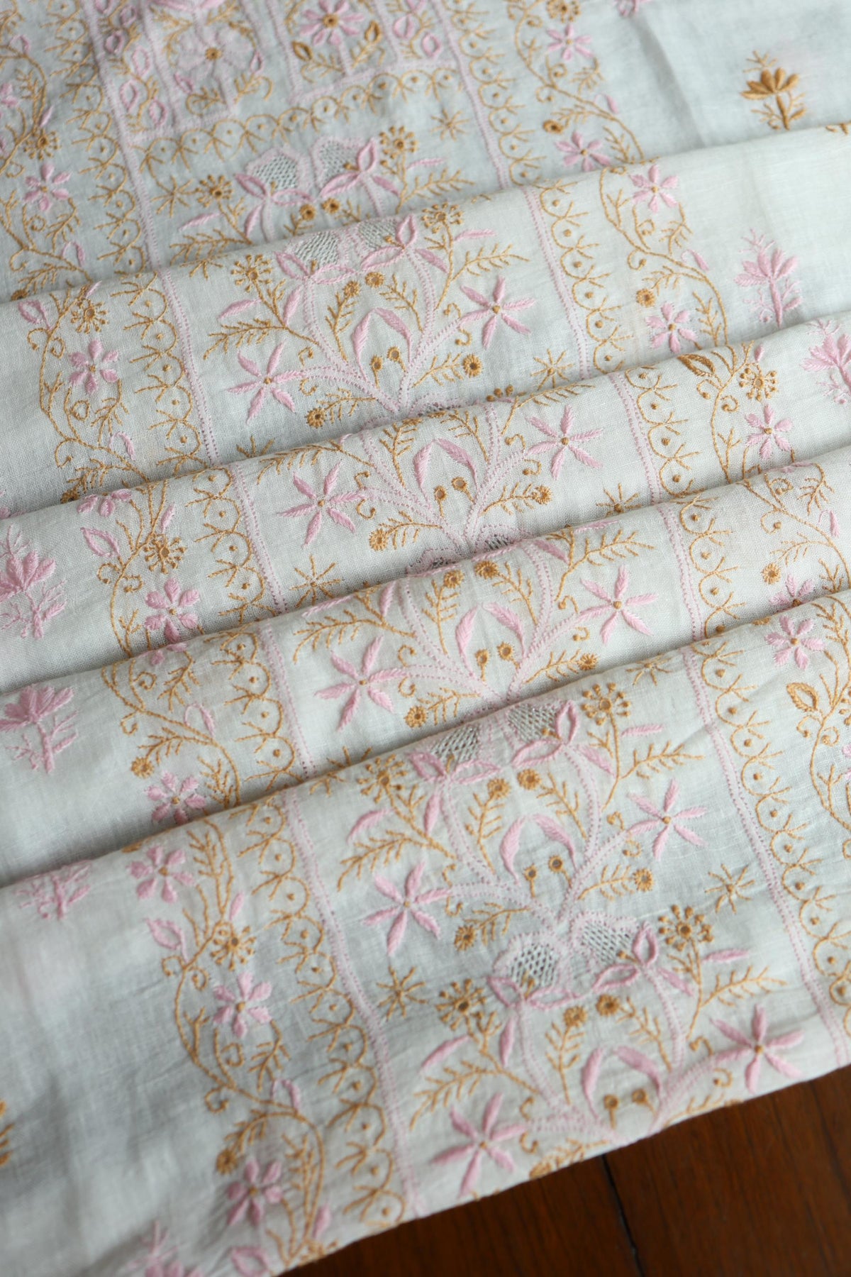 Off White Rasm Silk Chikankari With Ari Work Unstitched Kurta Dupatta Set