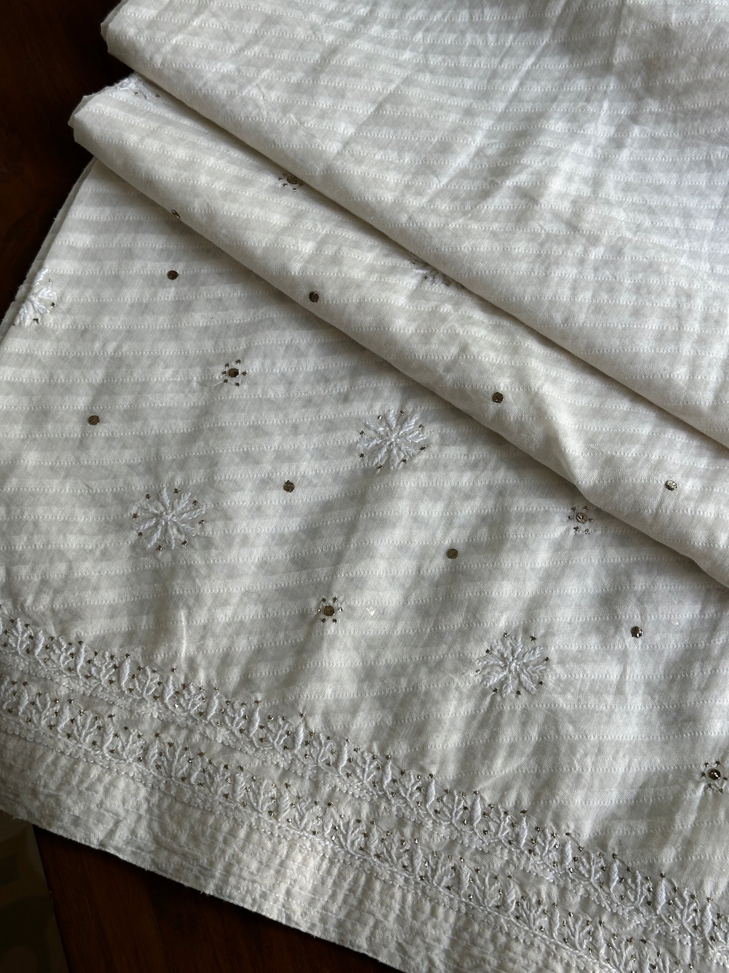 Off White Semi-Stitched Chikankari Jacquard Palazzo with Mukaish Work