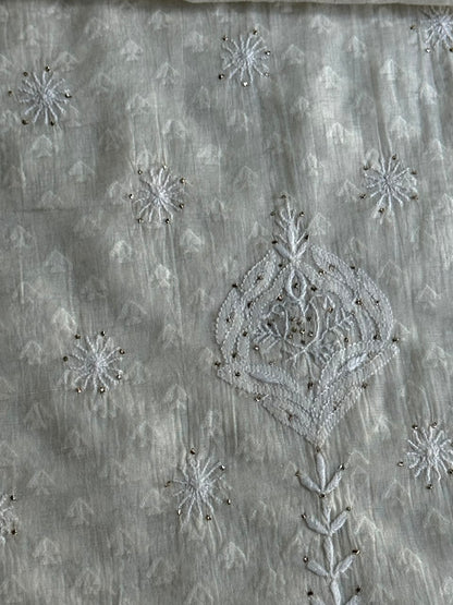 Off White Semi-Stitched Chikankari Jacquard Palazzo with Mukaish Work